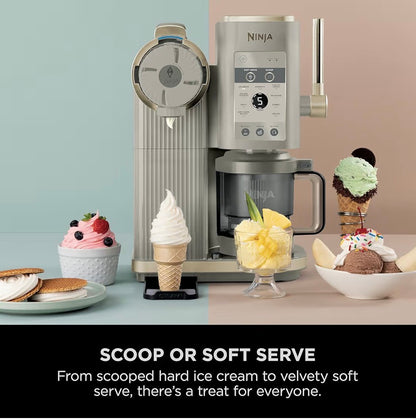 CREAMi Scoop and Swirl Ice Cream Machine with 2x Tubs, 13 Functions, Makes Ice Cream, Soft Serve, Gelato, Sorbet, Milkshakes and More, Mix-In Option, Stone Gold, NC701UKSTGD