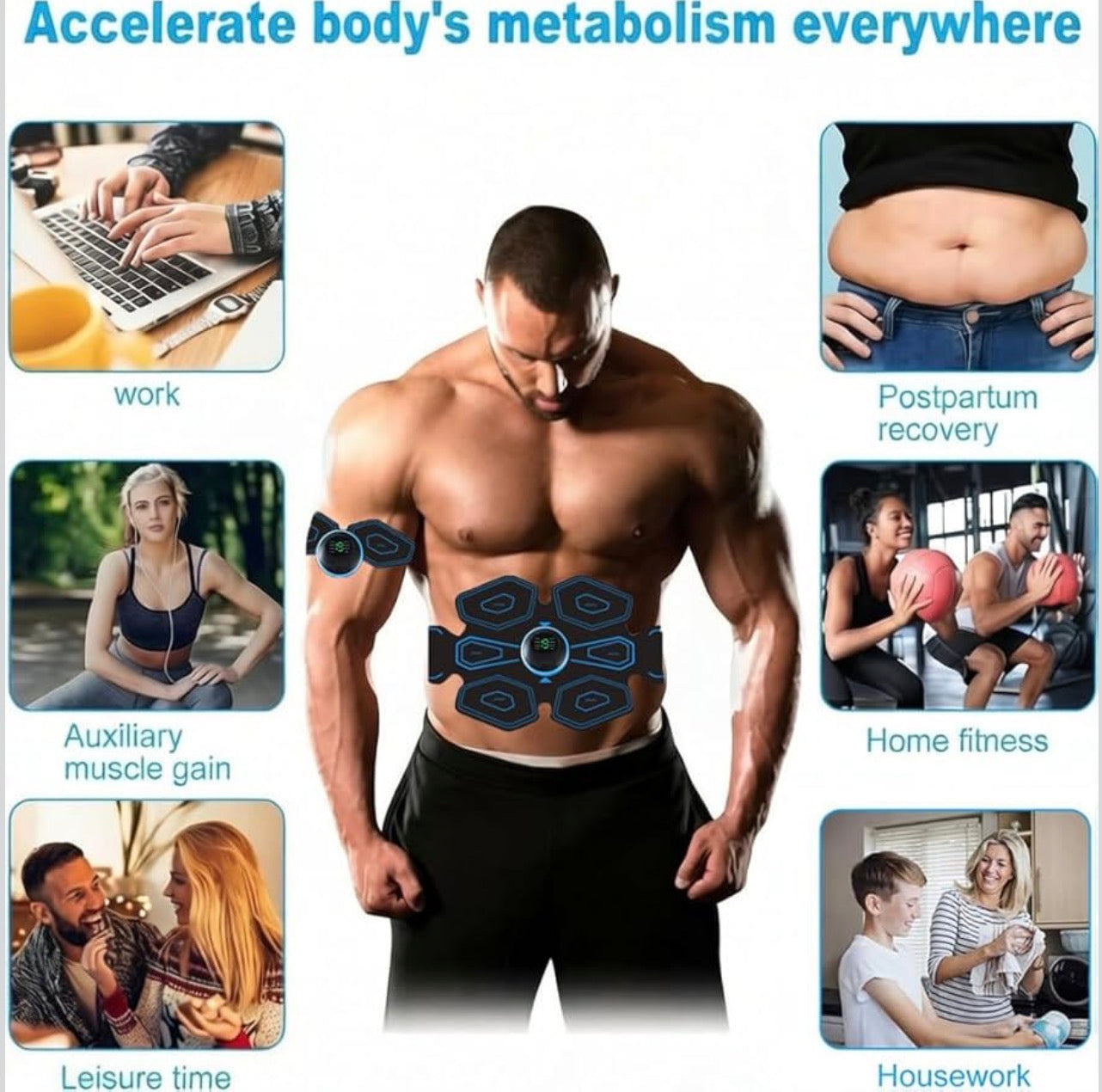 EMS Abdominal Muscle Trainer 8 Modes 18 Intensity Levels