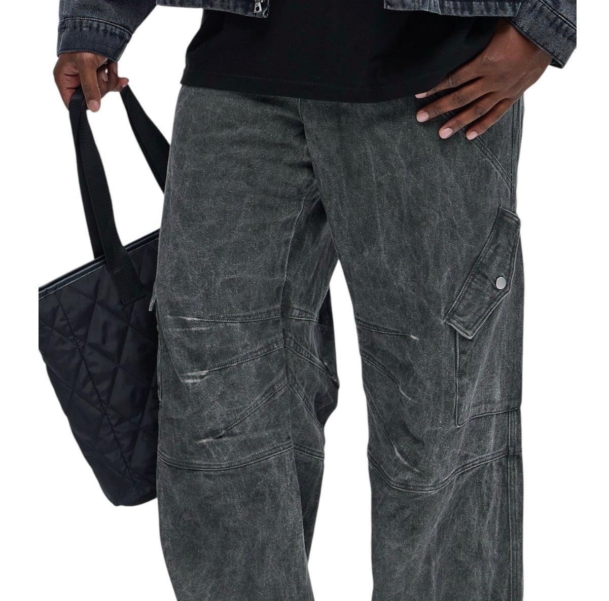 Overdyed Utility Baggy Cargo Pants Grey