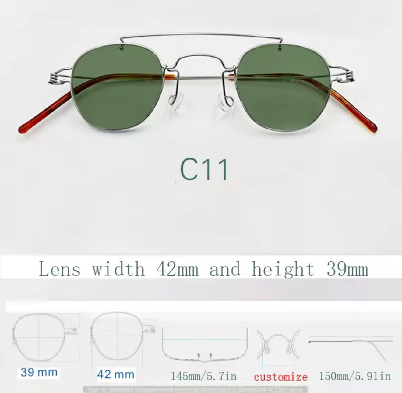 Retro style handmade screw free UV400 polygonal sunglasses ultra light vintage fashion double nose bridge sunnies