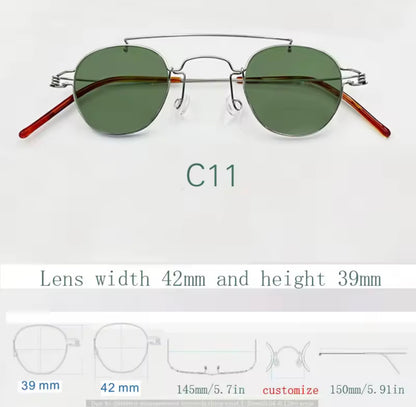 Retro style handmade screw free UV400 polygonal sunglasses ultra light vintage fashion double nose bridge sunnies