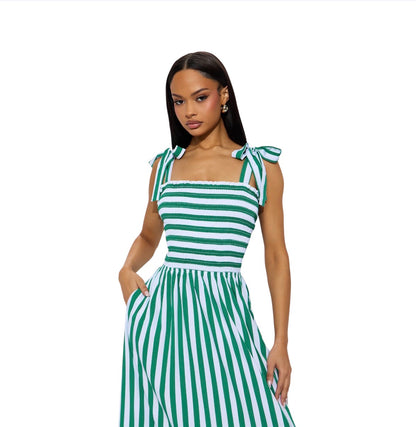 Gracie Striped Maxi Dress Green Combo