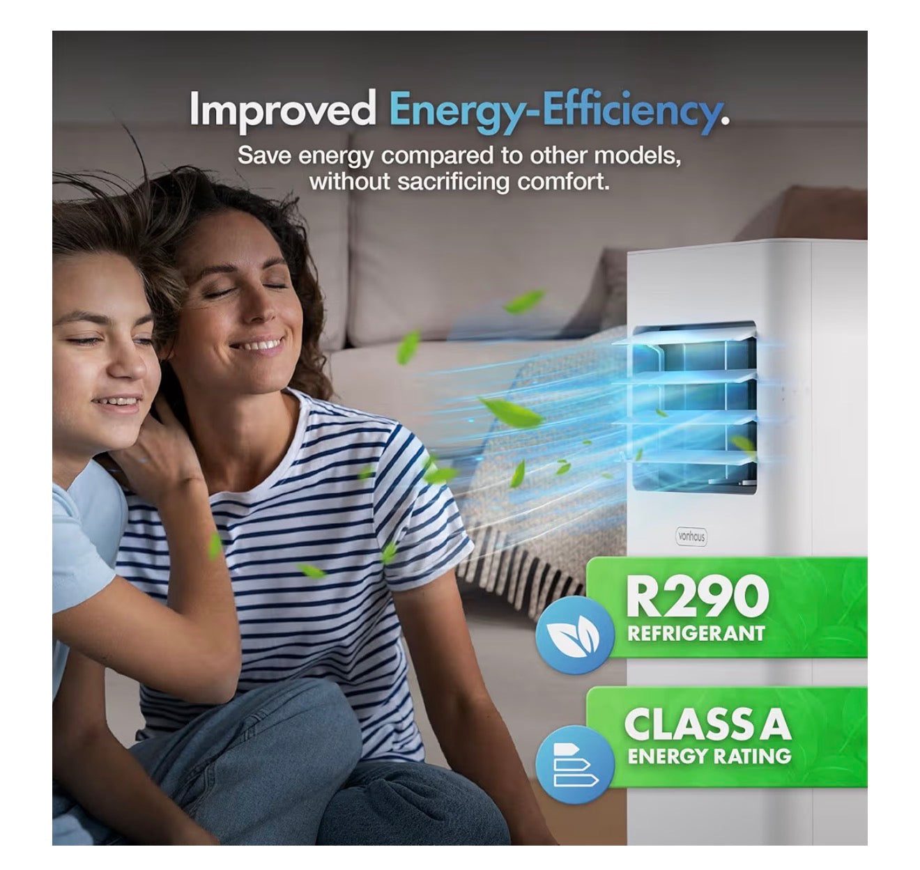 VonHaus Air Conditioning Unit 9000 BTU – Portable Air Conditioner, Dehumidifier Mode, Air Con, Window Venting Kit, Remote Control, 4 Modes, 2 Speeds, 24hr Timer, LED Display, x4 Wheels, Carry Handles