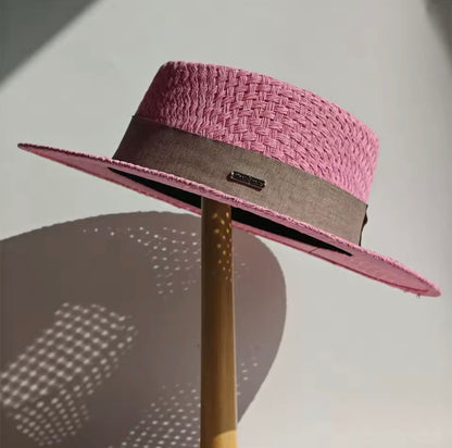 2026 Beach Straw Hat for Women Wide Brim UV Protection Boater Style Summer Hat