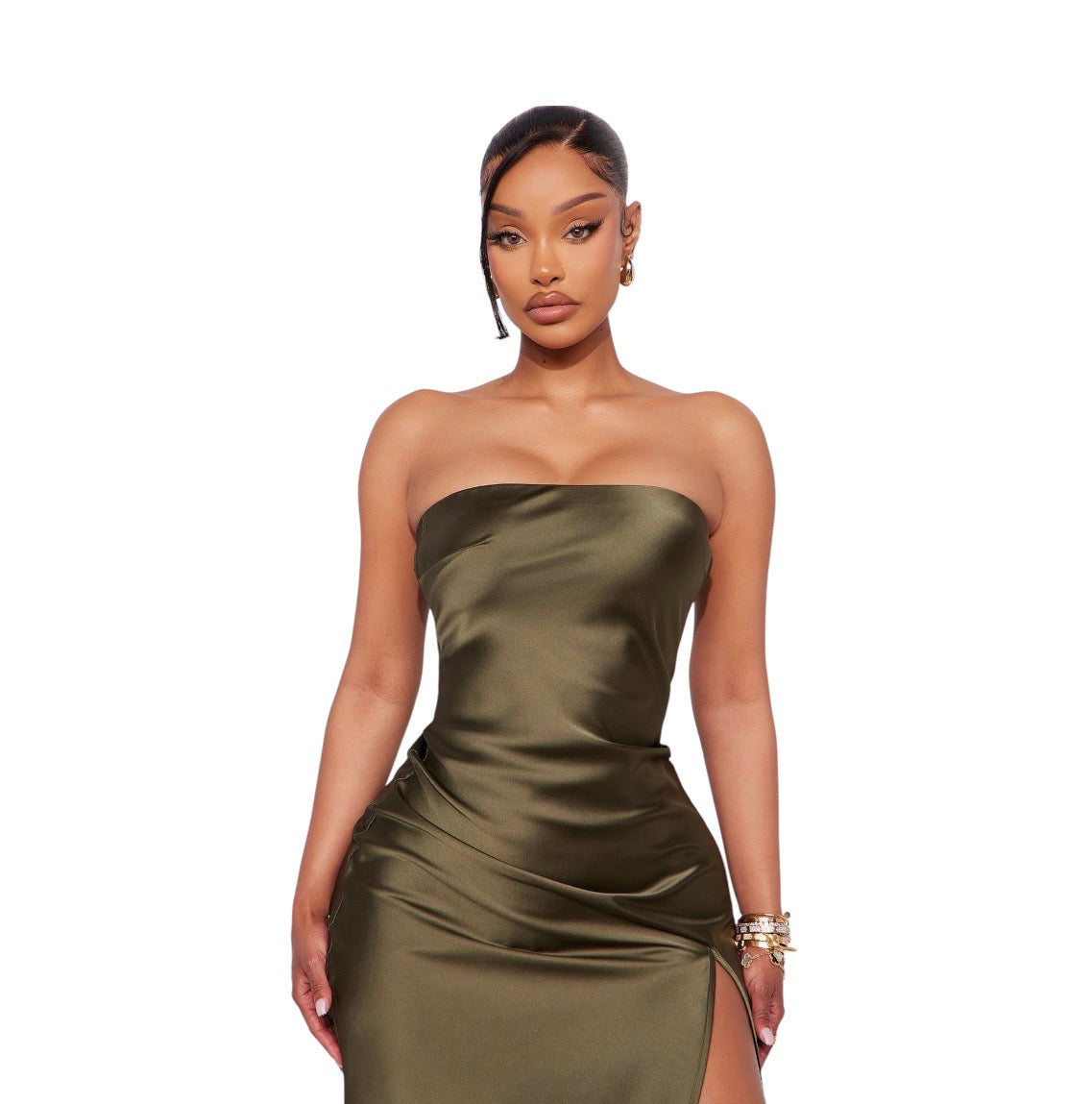 Arlette Tube Satin Maxi Dress Olive