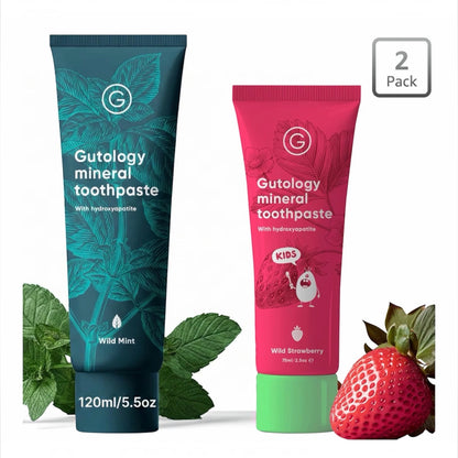 Gutology Kids & Adult Toothpaste Bundle 120ml Mint 75ml Strawberry
