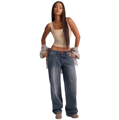 The 412 Low Rise Rigid Wide Leg Jeans Dark Wash