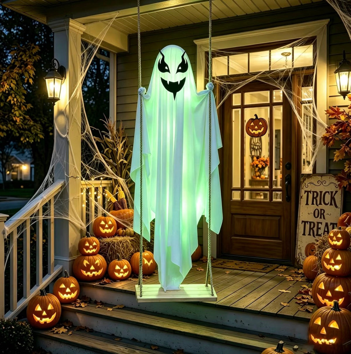 SNZ Halloween Ghost Swing Decorations – 2-Pack LED Ghosts with Timer | Minja Superstore