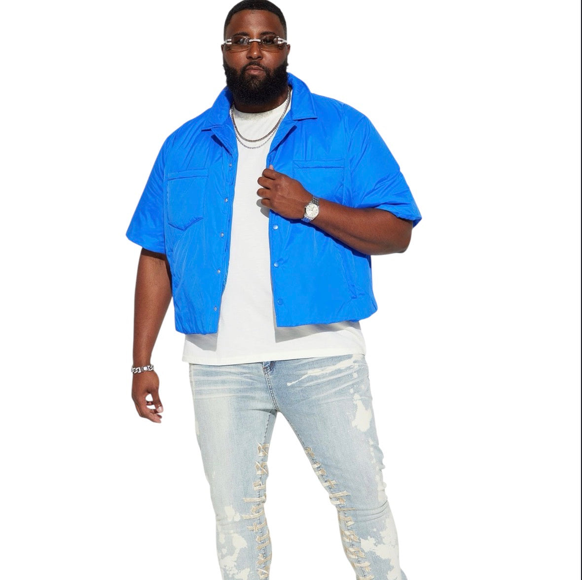Ruthless Embroidered Stacked Skinny Flare Jeans Bleach Blue Wash