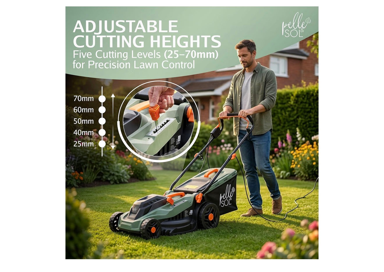 Pelle & Sol Electric Lawn Mower 1800W 43cm Cutting Width 52L Collector