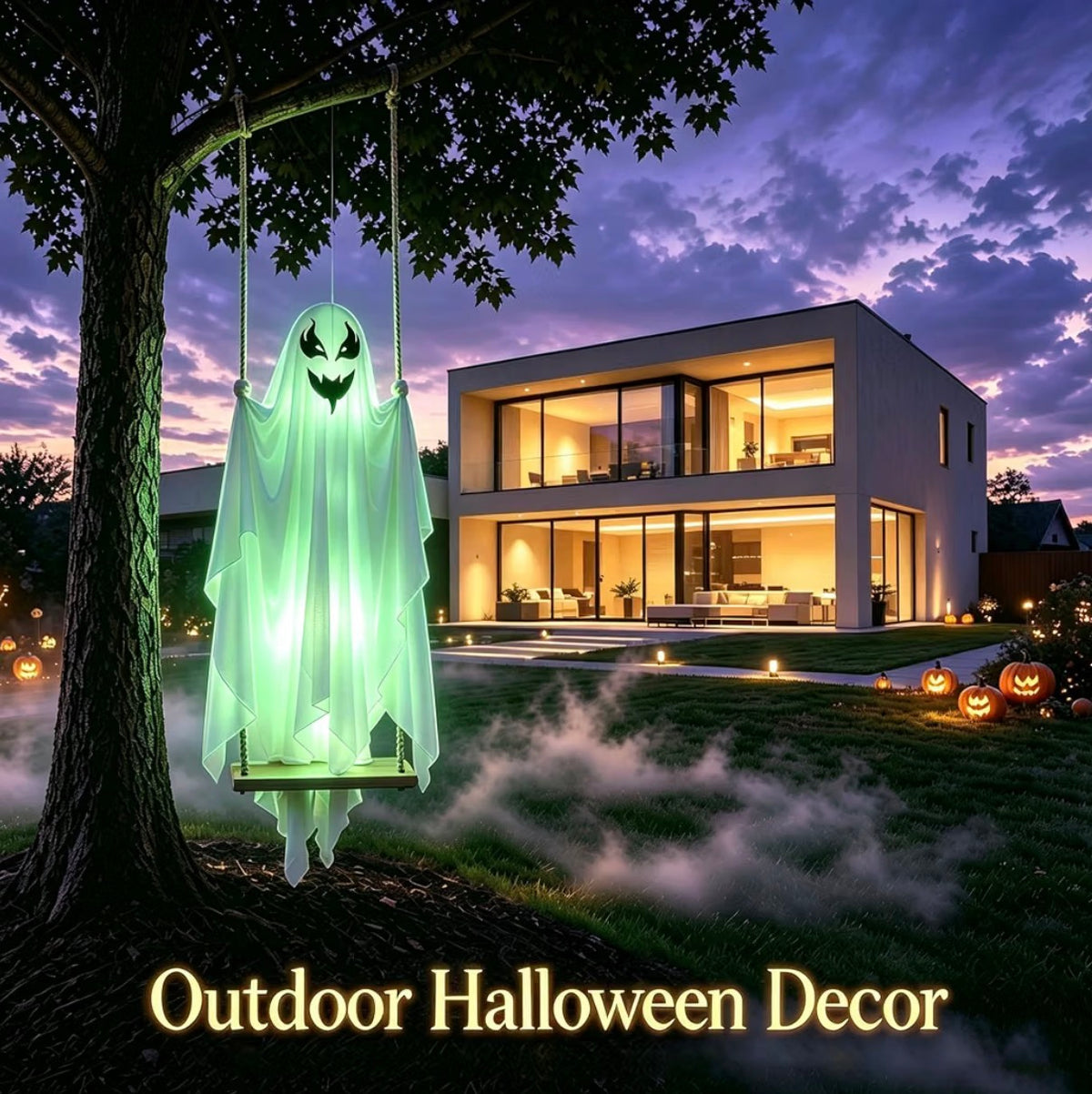 SNZ Halloween Ghost Swing Decorations – 2-Pack LED Ghosts with Timer | Minja Superstore