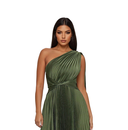 Athena Pleated Maxi Dress Olive