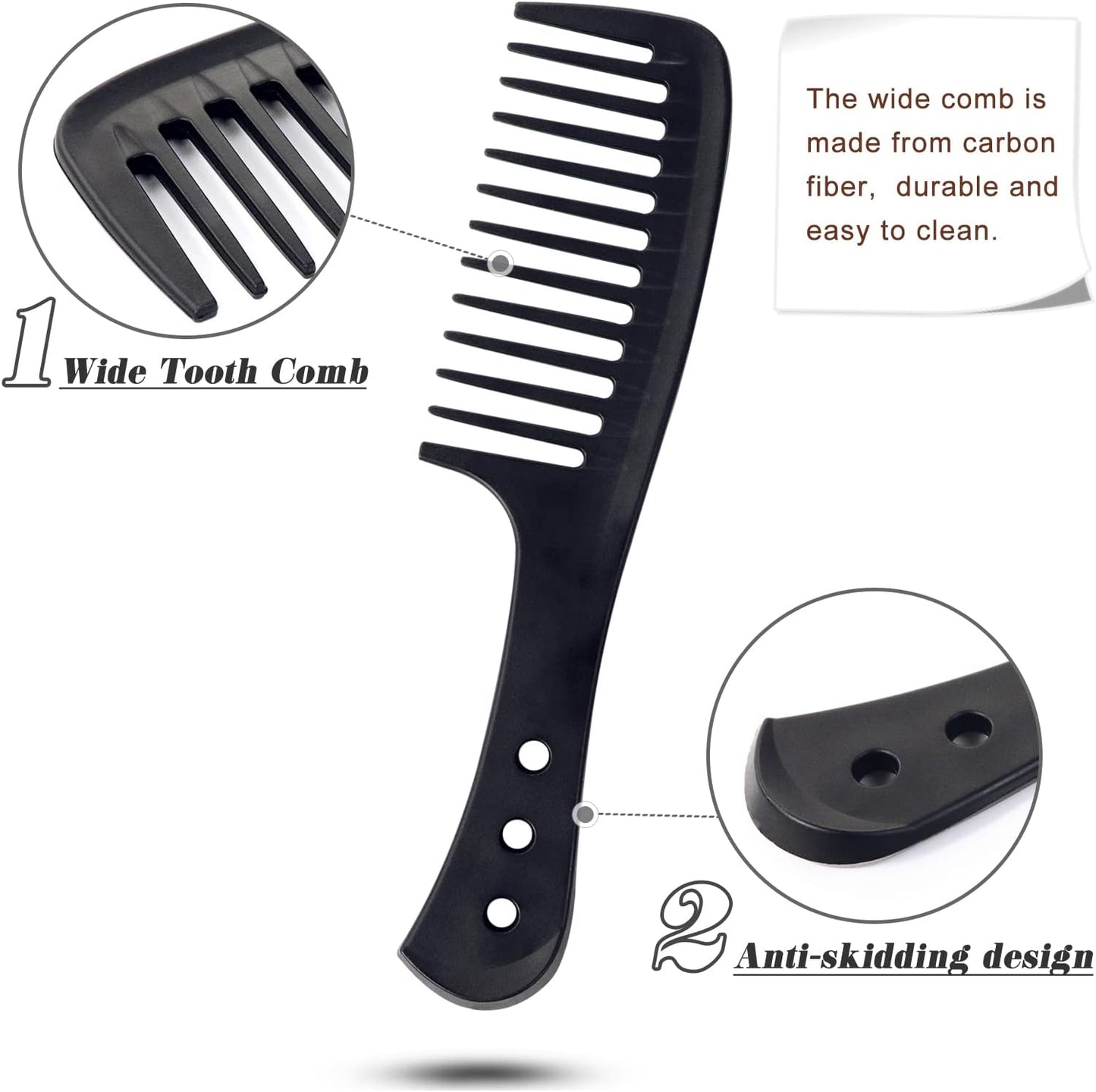 Hair Comb Set, 3 Pcs Wide Tooth Comb, Carbon Fiber Hair Comb Set, Heat Resistant Anti-Static Comb, Hairdressing Hair Styling Comb for Most Hair Types