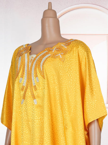 African Dresses for Women Fashion Beading Rhinestone Kaftan Maxi Dress