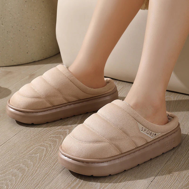 Fashion Solid Plush Slipper Winter Warm Indoor Floor Bedroom Home Slippers for Couple Thick-Soled House Shoes Women Men