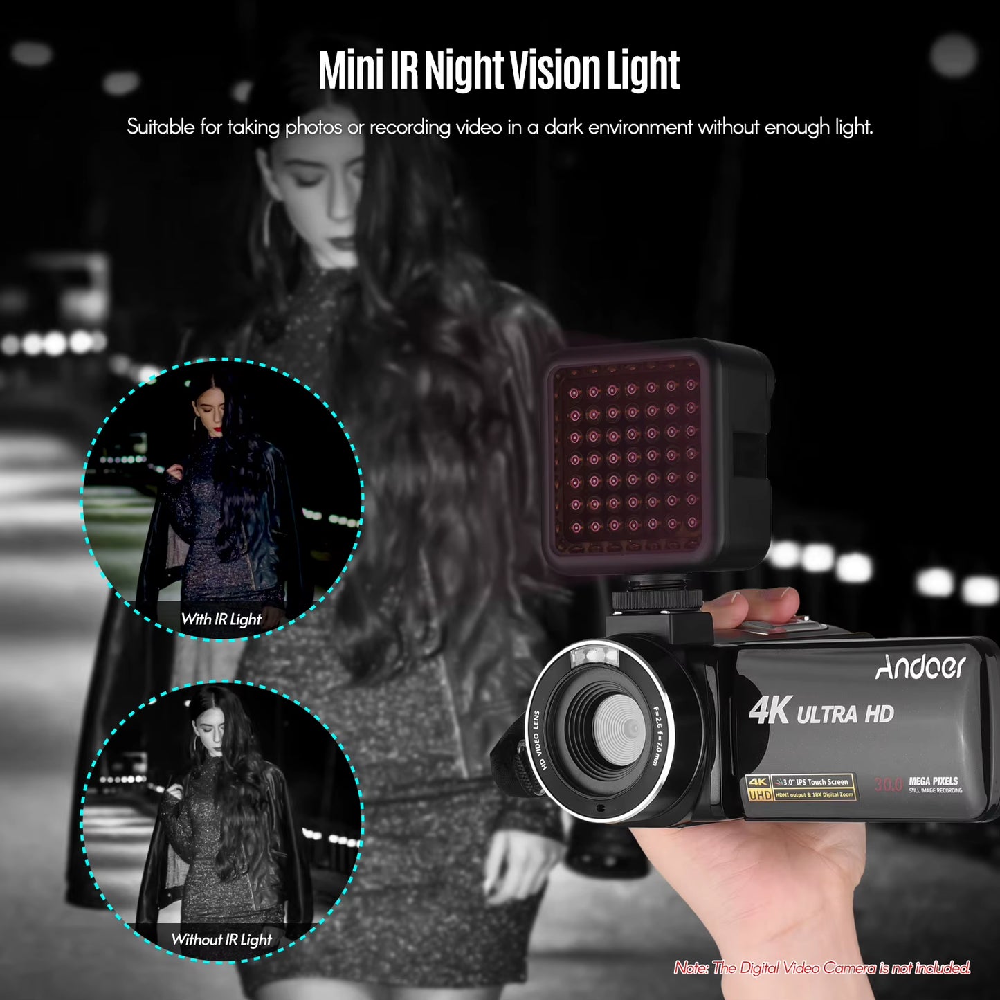 IR49S Mini Infrared Night Vision Light for Video Cameras and Camcorders with Built-In Rechargeable Battery