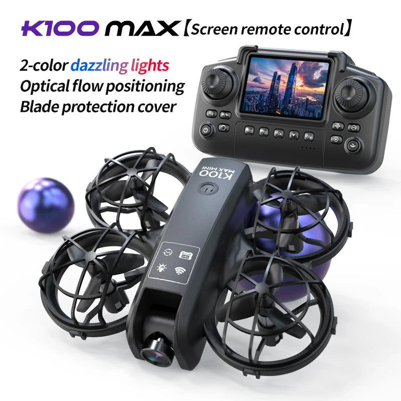 K100 Max Mini RC Drone 4K Professional HD Camera Optical Flow Positioning Colorfuls Dron Foldable RC Quadcopter Toys for Kids