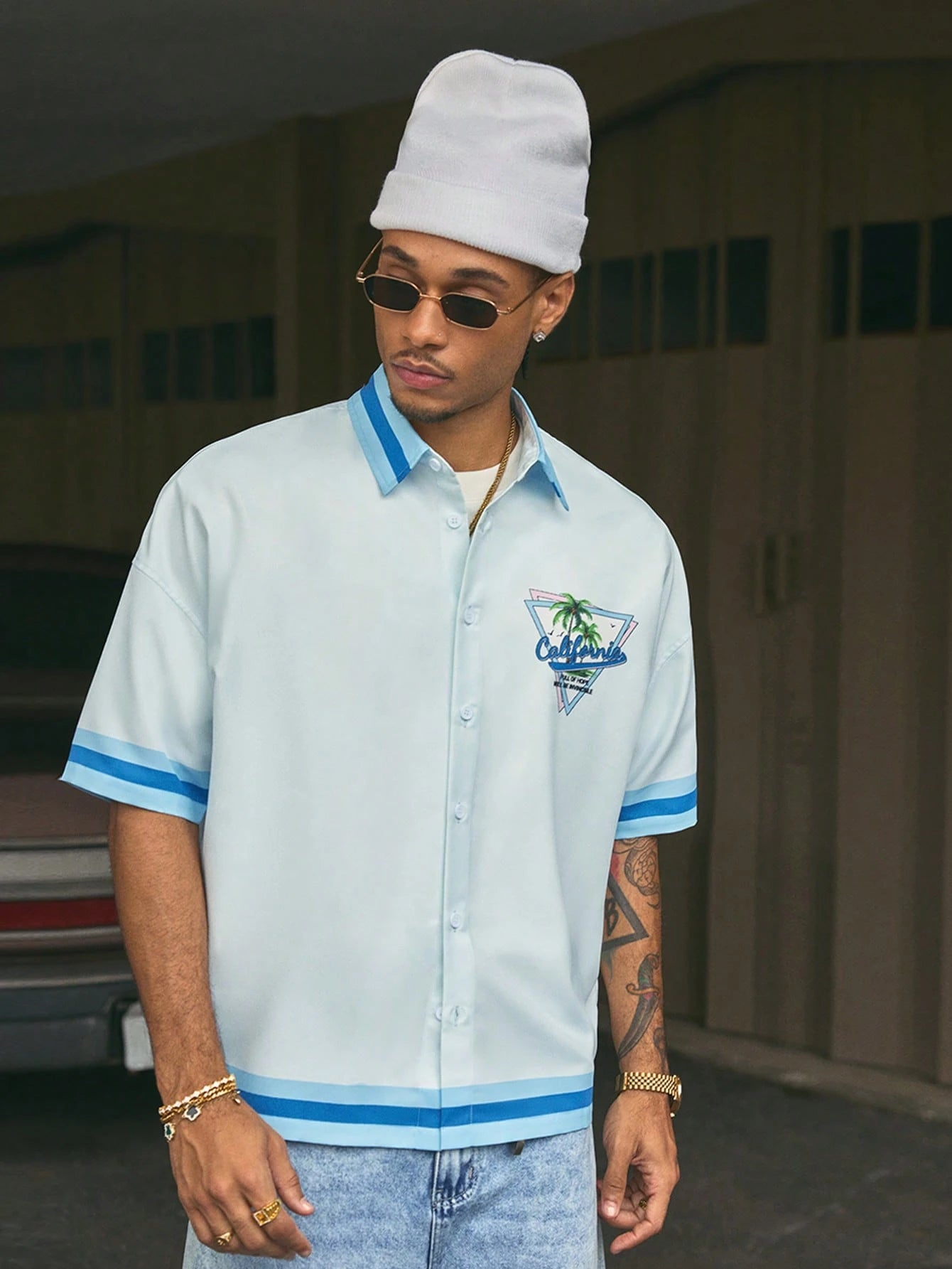 AXEPEAK Men'S Digital Print Loose Woven Short Sleeve Shirt, Streetwear Inspired