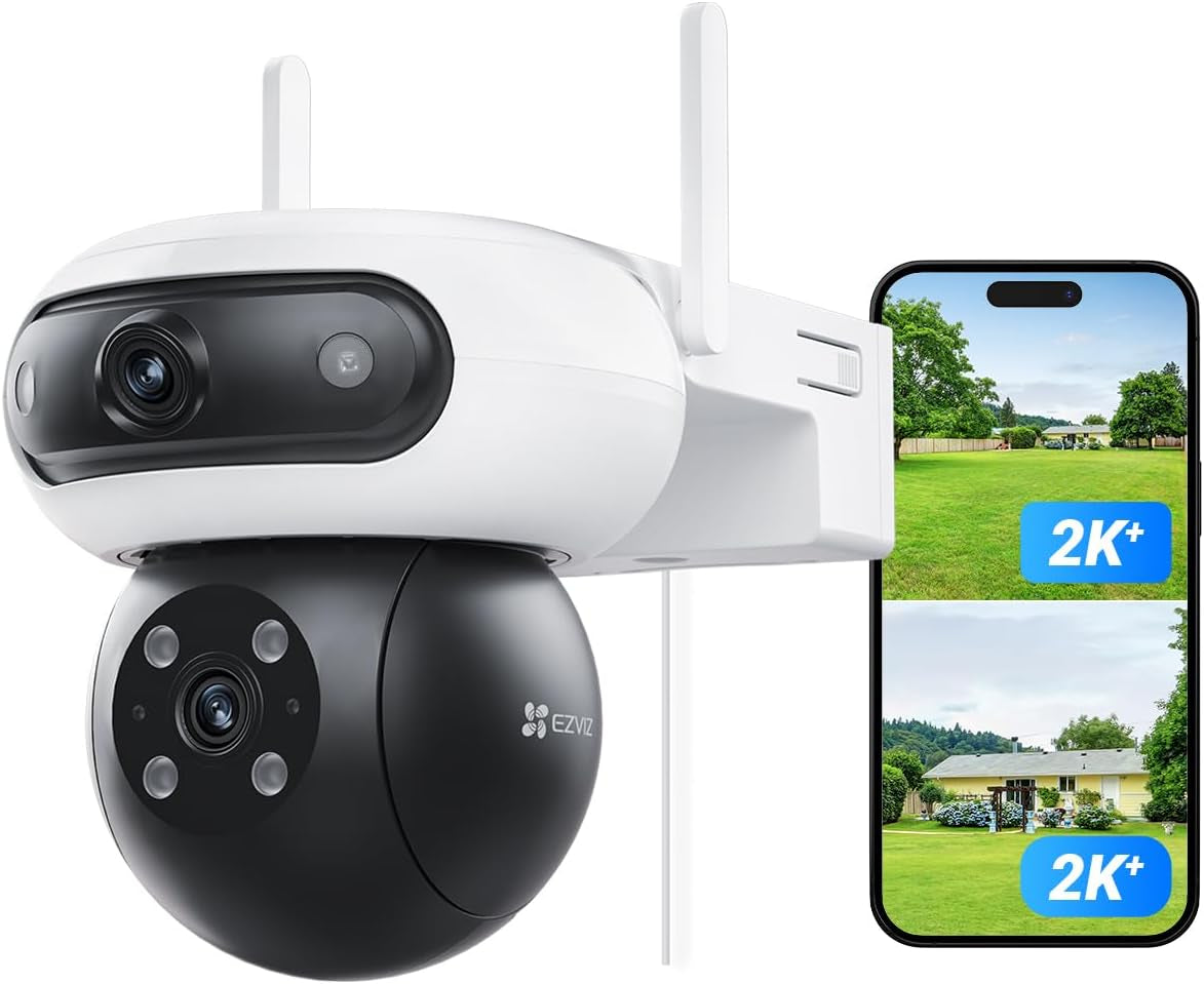 C90 Dual Lens 8MP (4MP+4MP) Wifi Outdoor Security Camera, 360° Surveillance Cameras, CCTV Cameras, Colour Night Vision, AI Person/Vehicle Detection, Two-Way Audio, Alexa, Waterproof