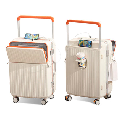 Luggage Aluminum Frame Hard Shell Trolley Case, TSA Lock, with Cup Holder and Phone Holder, USB, 20“-26”