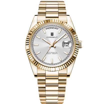 NH36 Mechanical Men'S Watch Date of the Week Show President Chain Strap Steel Case Watch Threaded Arc Bezel Waterp