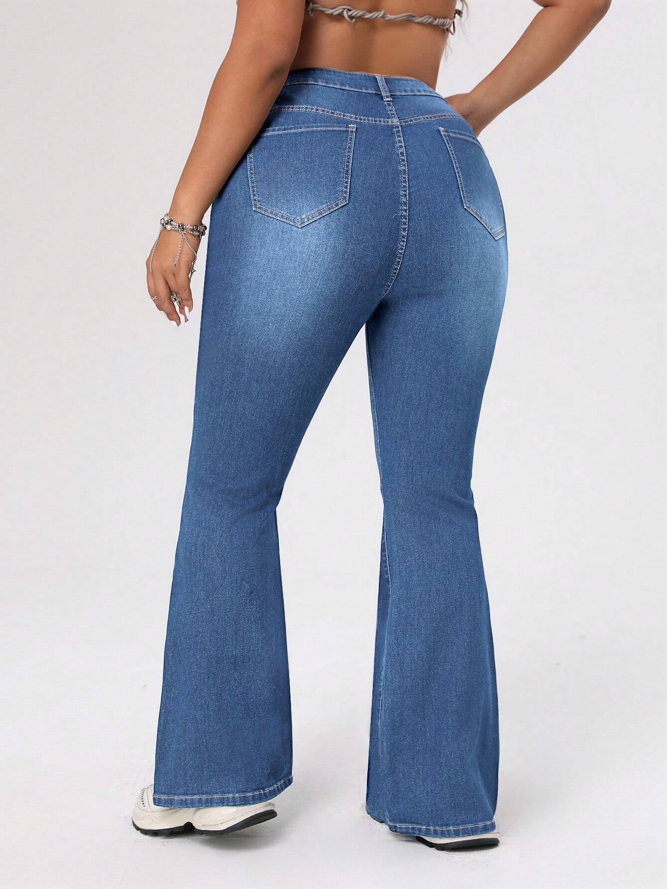 ICON Plus Size Women's Distressed Flared Jeans