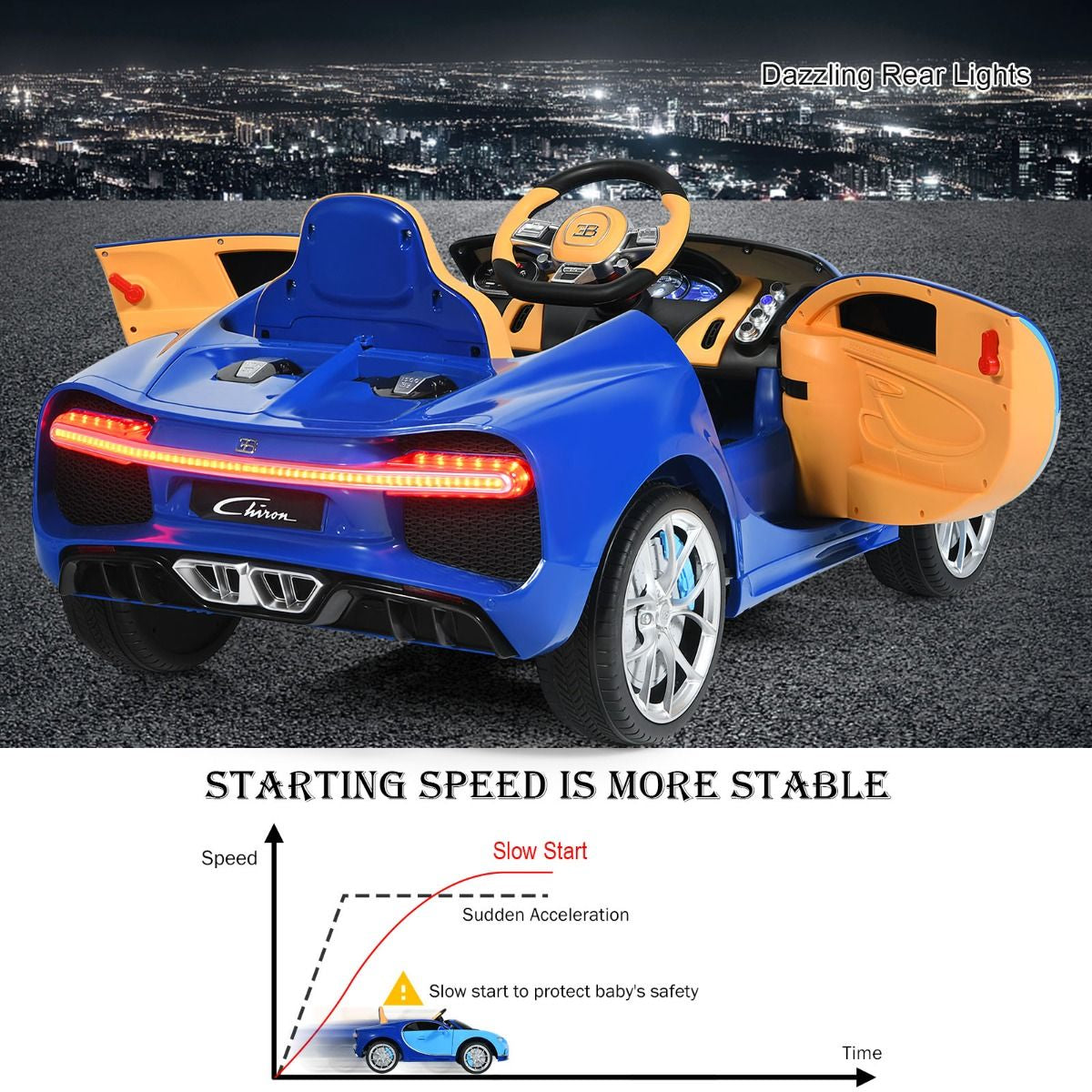 Exciting 12V Licensed Bugatti Battery-Powered Ride-On Car with Remote Control for Kids