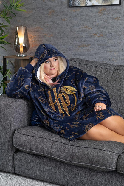 Vuddie Oversized Blanket Hoodie for Men and Women, Icons and Logo, Fluffy Fleece Pullover, One Size Sweatshirt with Large Pocket