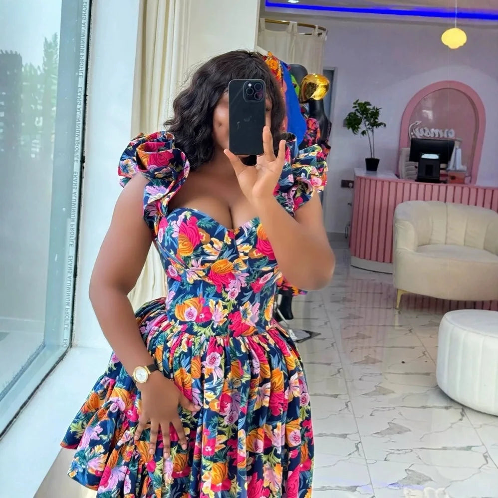 African Dresses for Women Summer Spring Africa Clothing Sleeveless Ruched Dress Sexy V-Neck Slim Dress Office Lady Party