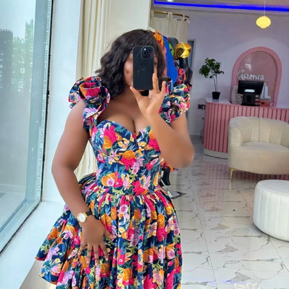African Dresses for Women Summer Spring Africa Clothing Sleeveless Ruched Dress Sexy V-Neck Slim Dress Office Lady Party