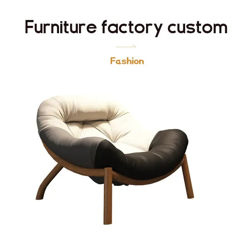 Lazy Cowhide High Rebound Sofa Chair Single Person Light Luxury Lazy Sofa Chair Italian Minimalist Living Room Leisure Chair