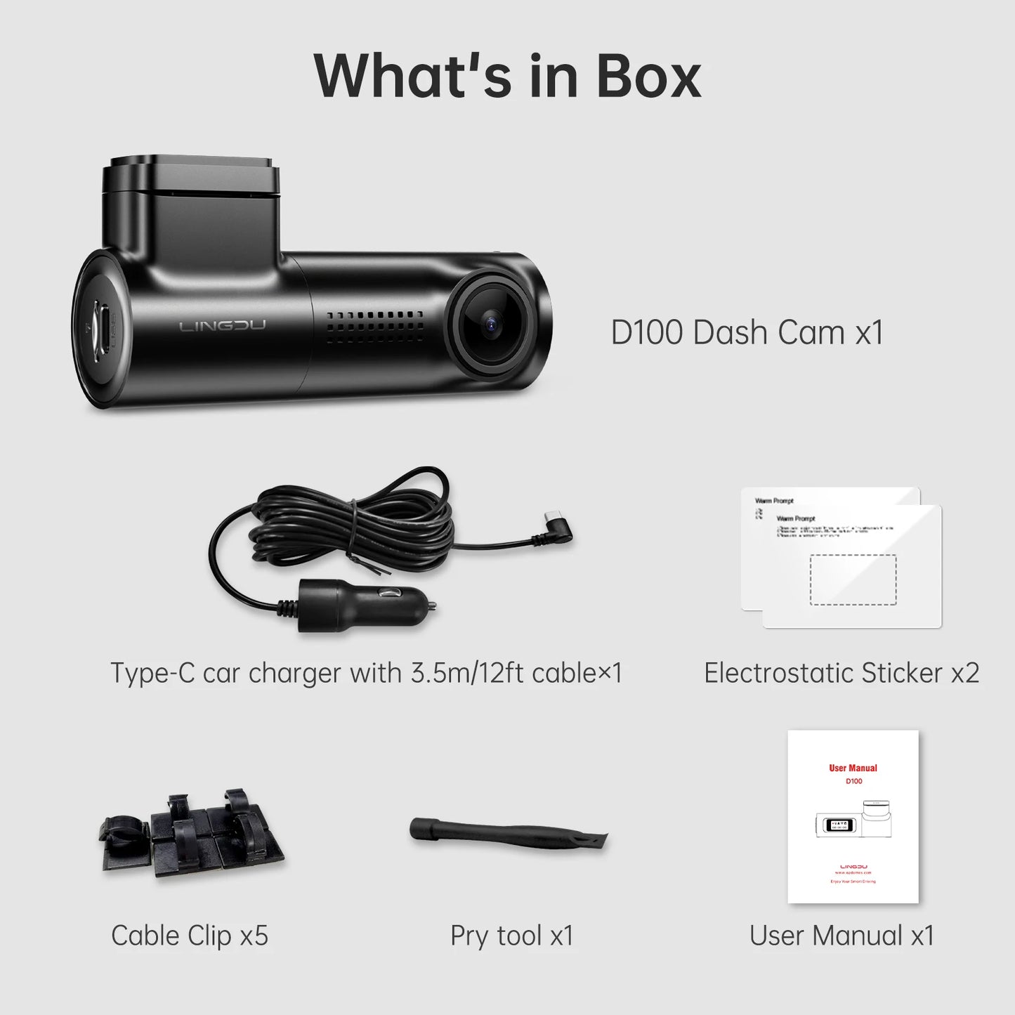 D100 2.5K 1440P Dash Camera with WiFi, Built-in GPS, Smart Voice Control, 24-Hour Parking Monitoring, and WDR Night Vision