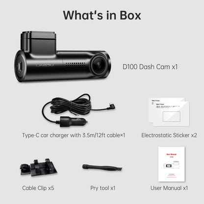 D100 2.5K 1440P Dash Camera with WiFi, Built-in GPS, Smart Voice Control, 24-Hour Parking Monitoring, and WDR Night Vision