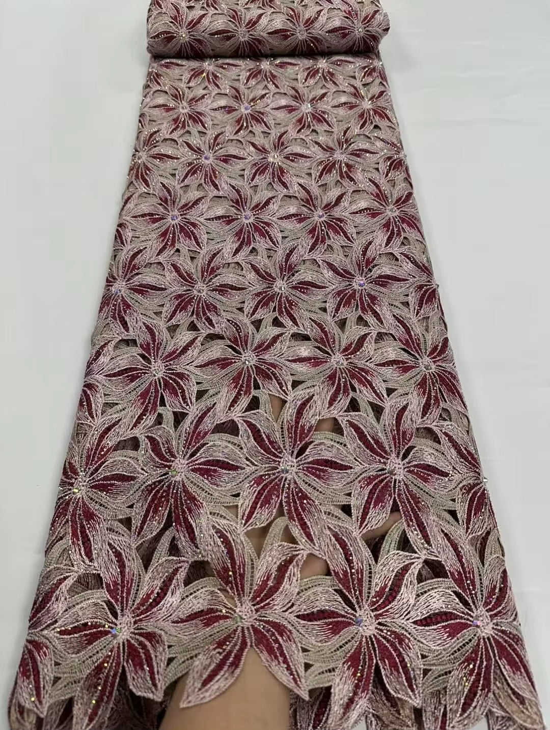 2025 Premium African Guipure Cord Lace with Crystal Nigerian Luxury Evening Dress Water Soluble Lace Fabric for Woman Asoebi