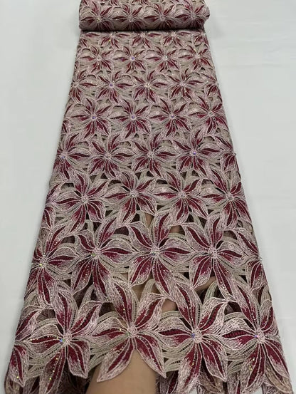 2025 Premium African Guipure Cord Lace with Crystal Nigerian Luxury Evening Dress Water Soluble Lace Fabric for Woman Asoebi