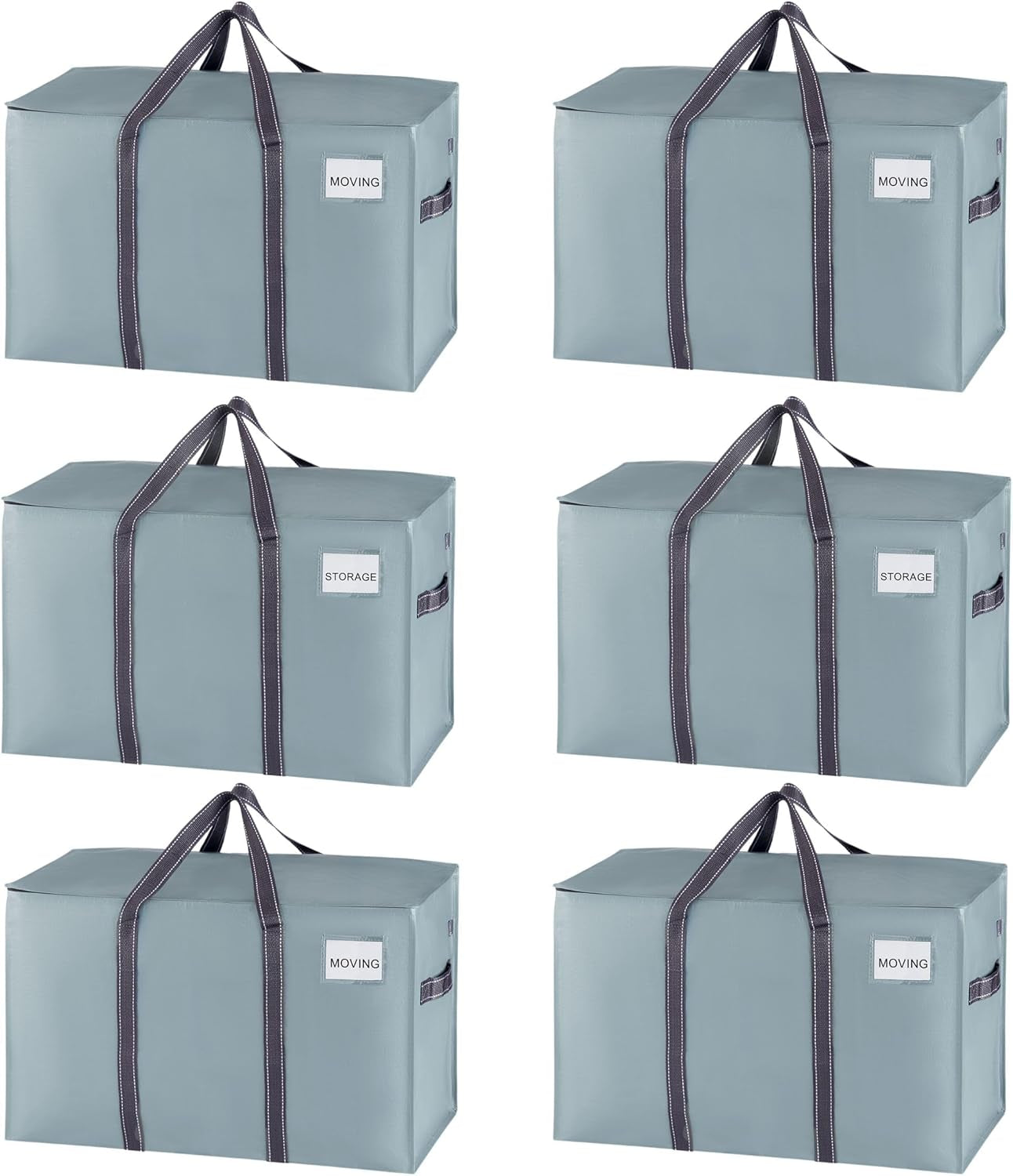 6 Pack Moving Bags, Moving Supplies, College Packing Storage Boxes with Lids Alternative, Heavy Duty Totes, Extra Large, Sturdy Handles, Zipper, for Packaging (Light Blue Matte, 6 Pack)