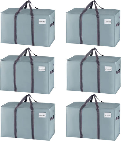 6 Pack Moving Bags, Moving Supplies, College Packing Storage Boxes with Lids Alternative, Heavy Duty Totes, Extra Large, Sturdy Handles, Zipper, for Packaging (Light Blue Matte, 6 Pack)