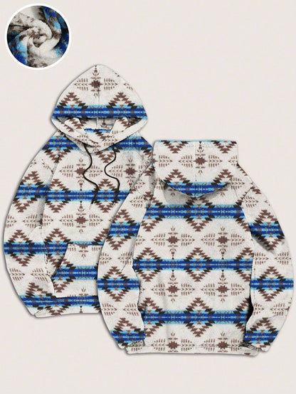 Men'S Totem Print Hooded Sherpa Fleece Sweatshirt
