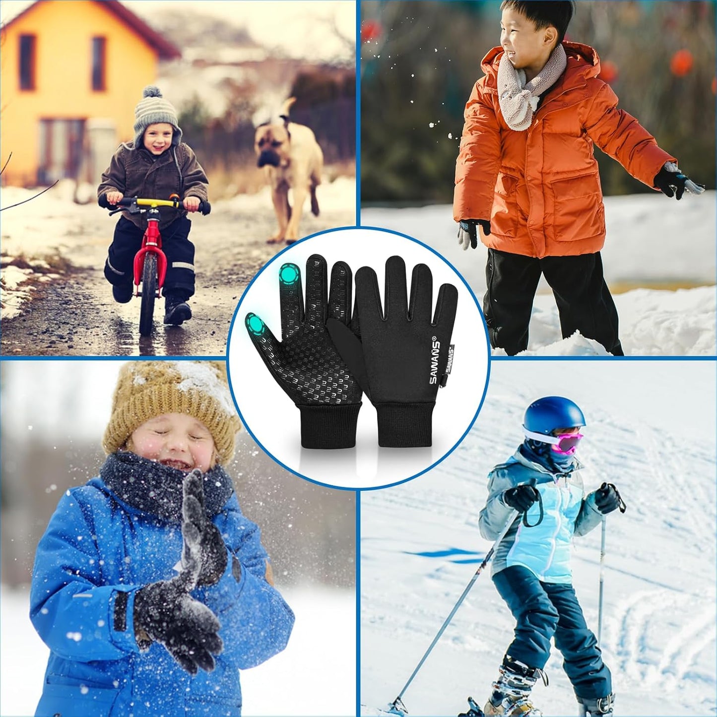 Kids Warm Winter Gloves Running Cycling Gloves Touch Screen Thermal Children Mittens Windproof Outdoor Anti-Slip Riding Sports Gloves Football Walking Ski for Boys Girls