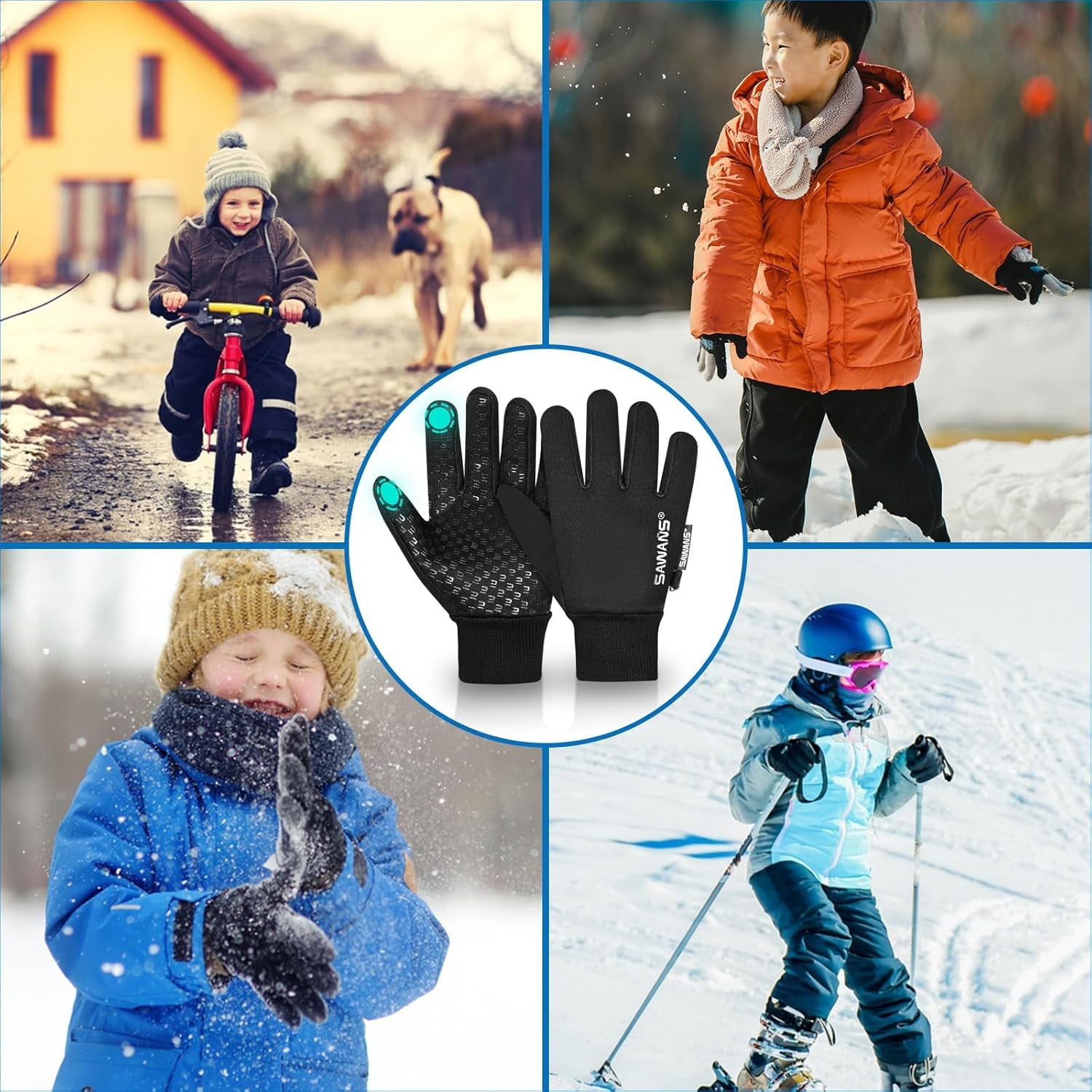 Kids Warm Winter Gloves Running Cycling Gloves Touch Screen Thermal Children Mittens Windproof Outdoor Anti-Slip Riding Sports Gloves Football Walking Ski for Boys Girls