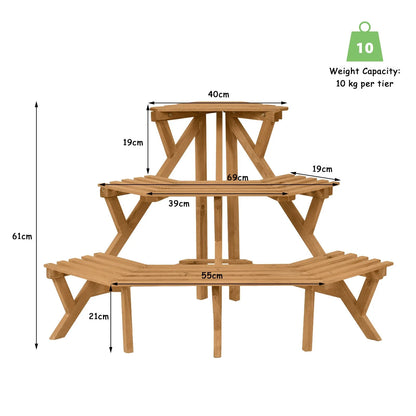 Three-Tier Wooden Plant Stand for Indoor and Outdoor Gardening Applications