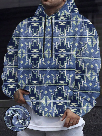 Men'S Totem Print Hooded Sherpa Fleece Sweatshirt