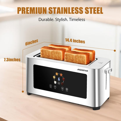 Long Slot Toaster Stainless Steel, Extra-Wide Slots, Digital Touch Control, 6 B