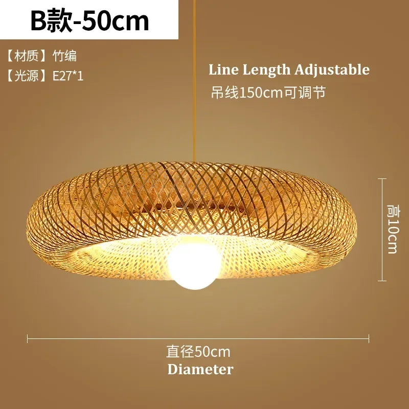 Bamboo Hand Weaving Pendant Light 80Cm Rattan Craft Woven LED Ceiling Lamp Chandelier Fixture Home Bedroom Decor Hanging Lustre