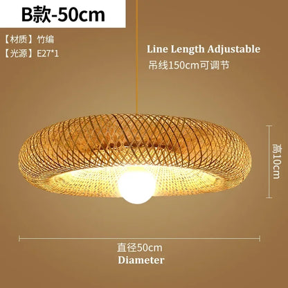 Bamboo Hand Weaving Pendant Light 80Cm Rattan Craft Woven LED Ceiling Lamp Chandelier Fixture Home Bedroom Decor Hanging Lustre