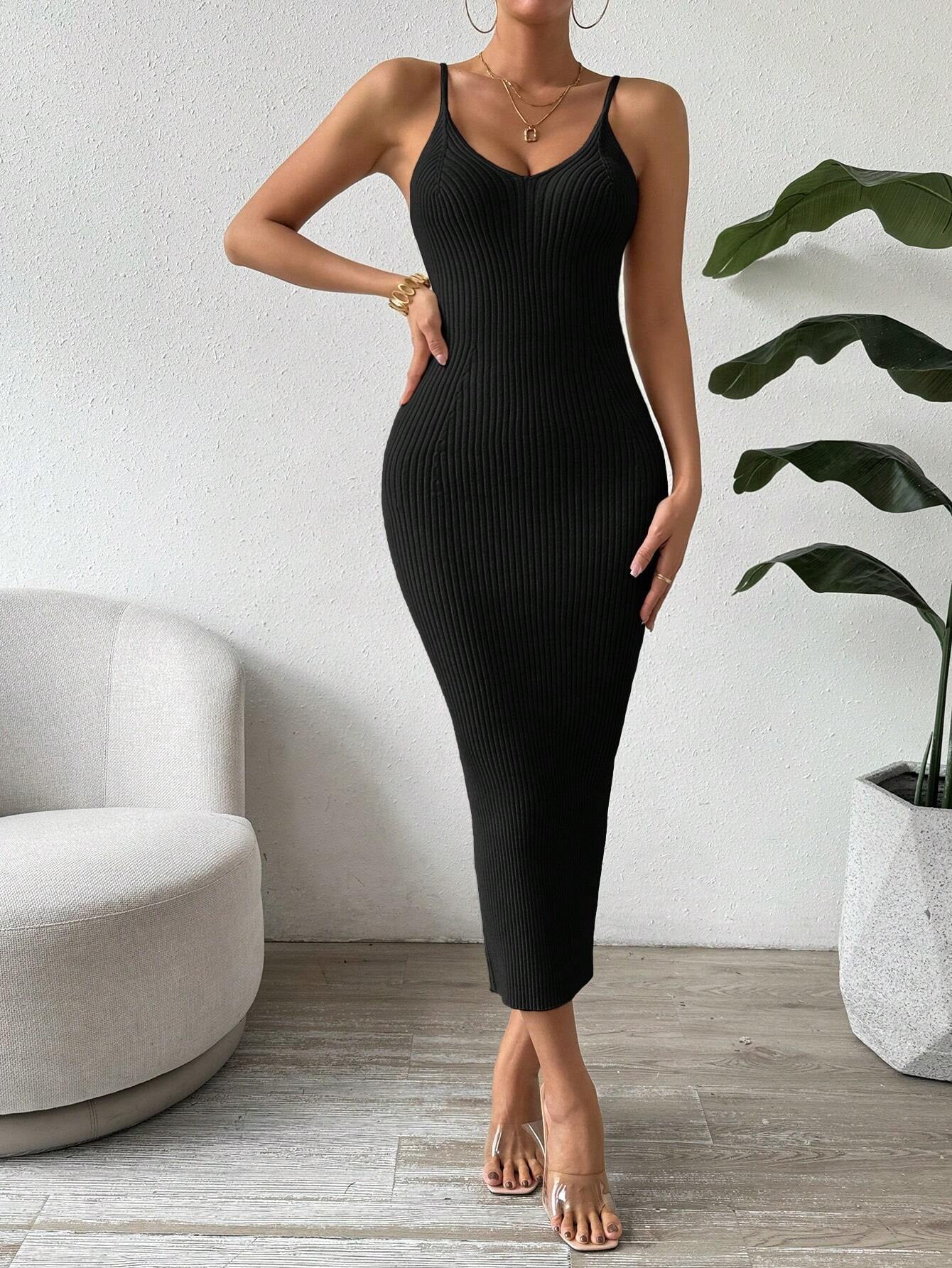 Raffinée Women's Elegant Solid Color Slim Fit Sleeveless Knit Sweater Dress