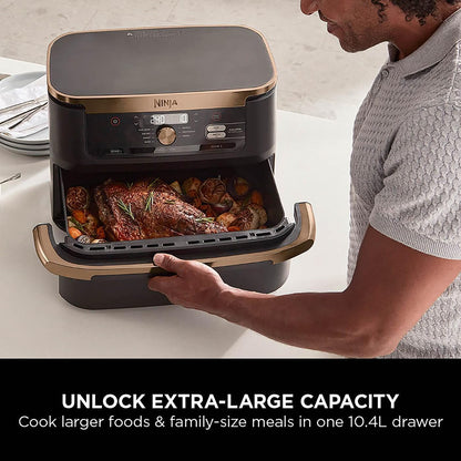 Foodi Flexdrawer Air Fryer, Dual Zone with Removable Divider, Large 10.4L Drawer, 7-In-1, Air-Fryer, Air Fry, Roast, Bake, Crisp, Non-Stick Dishwasher Safe Parts, Black and Copper, AF500UKCP