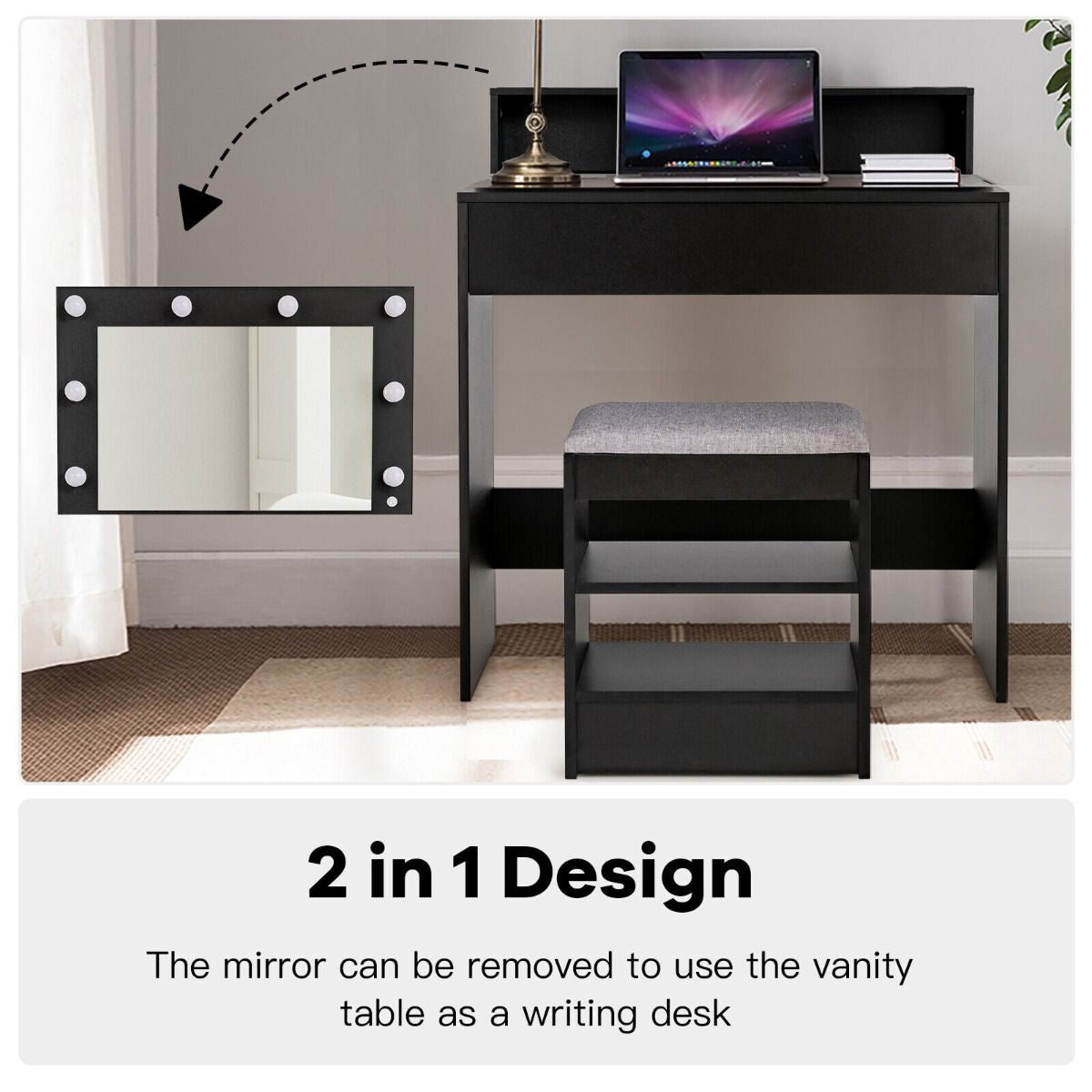 Contemporary Dressing Table Set Featuring LED Illuminated Mirror and Storage Drawer