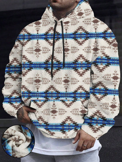 Men'S Totem Print Hooded Sherpa Fleece Sweatshirt