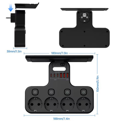 4000W EU Power Strip with USB-C and Smart Night Light